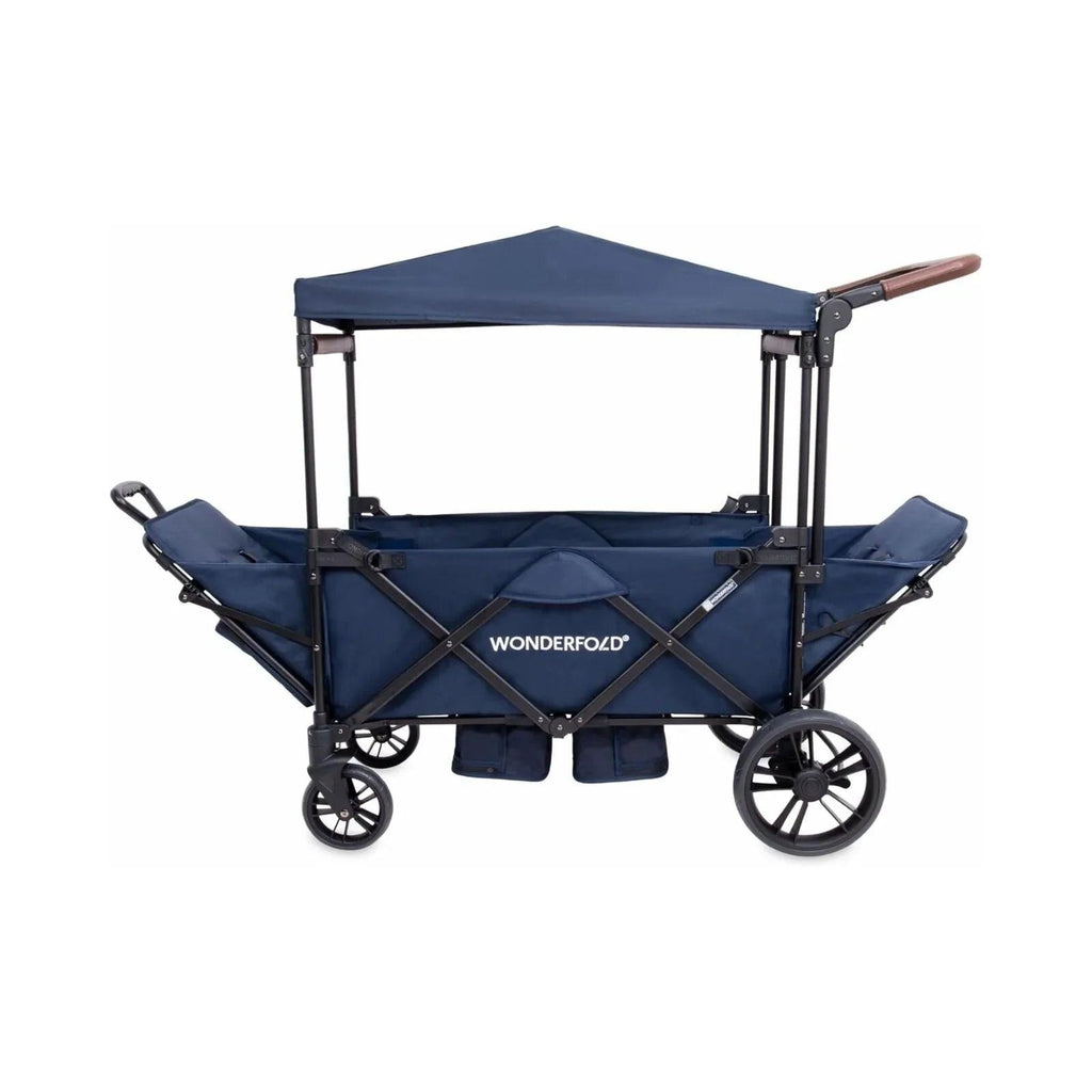 Sapphire navy stroller wagon with canopy, front crossbar, and padded seat base