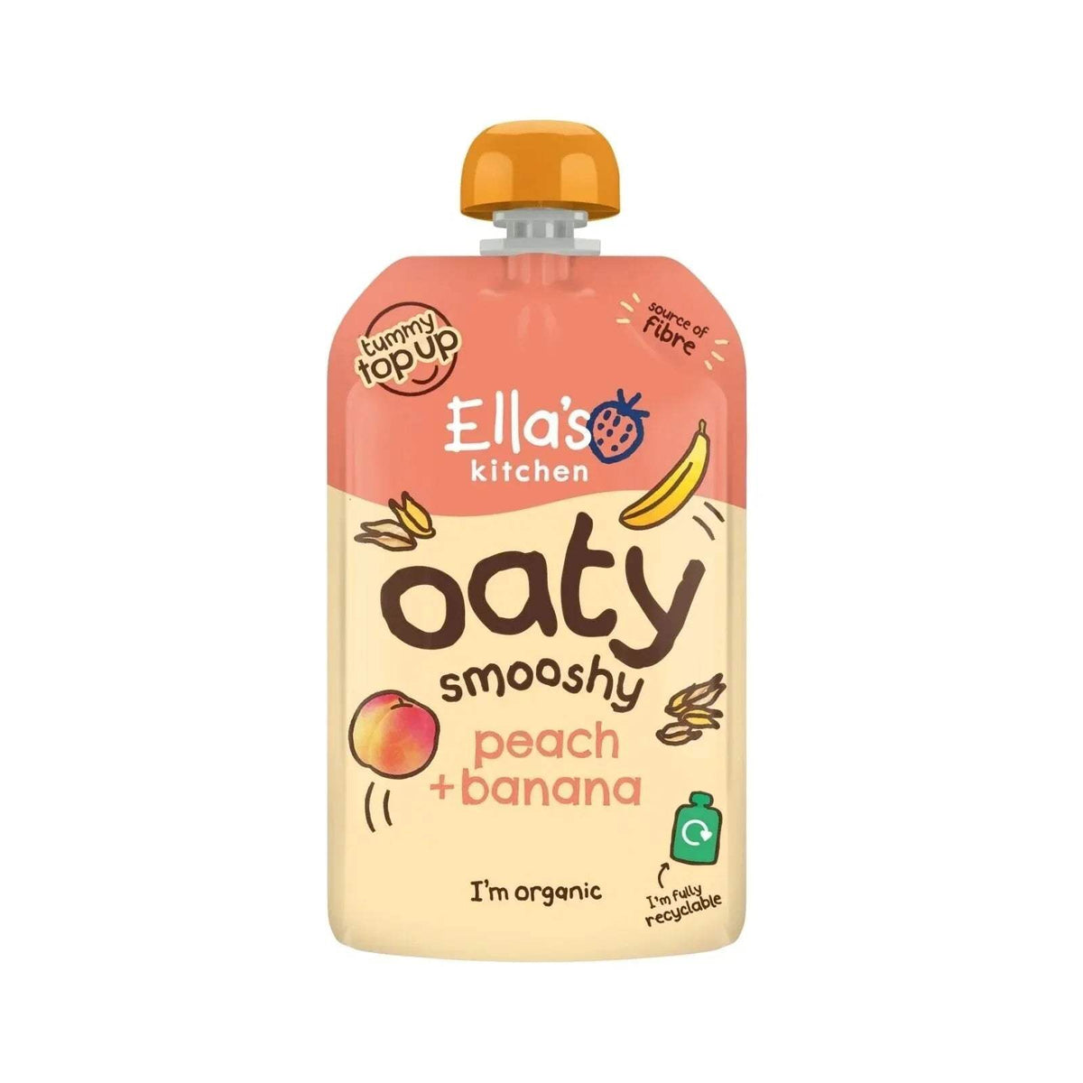 Baby food oaty smooshy pouch, peach + banana, organic, stand-up pouch