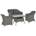 Four-Piece Rattan Set, with Glass-Top Table - Light Grey - Bobobiy