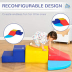 Reconfigurable foam toddler climbing set with blue, red, yellow, and teal pieces