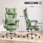 Light green office chair with wide armrests and cushioned seat on swivel base
