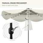 Cream LED patio umbrella with manual crank mechanism for easy open and close