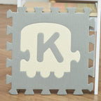 Grey EVA alphabet foam puzzle tile with large letter K, interlocking tabs