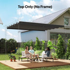 Dark grey retractable pergola canopy fabric overhead with scalloped front edge