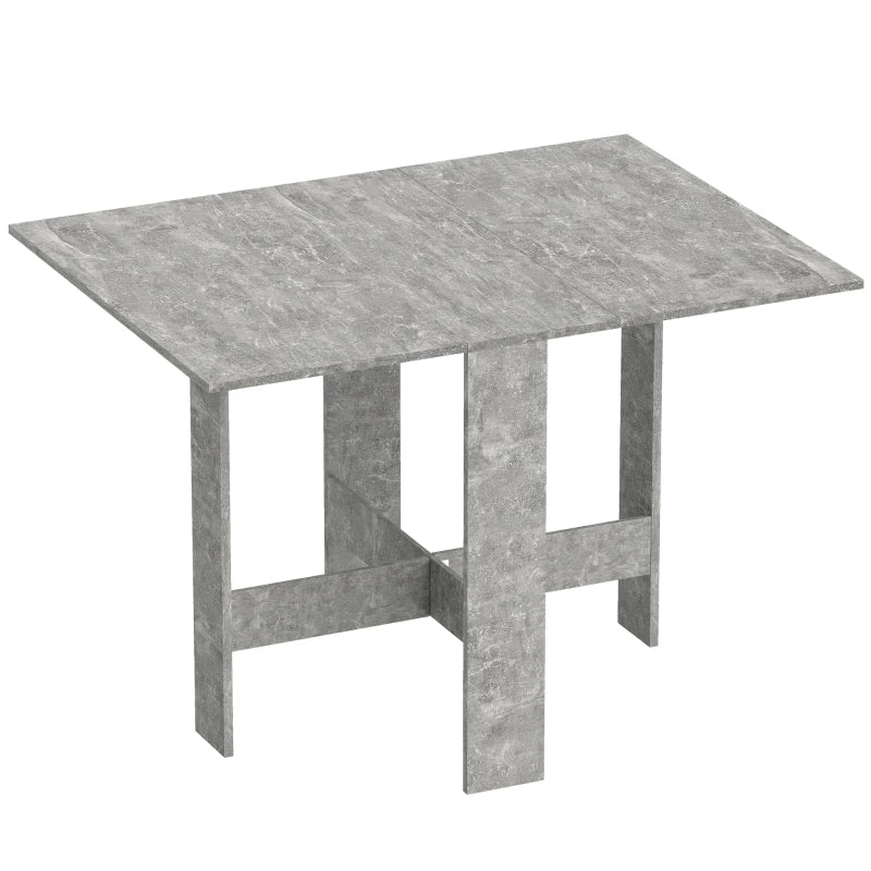 Grey folding drop-leaf dining table with central support and open leaf sections