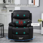 Black PU leather reclining chair with back massage points and heat controls
