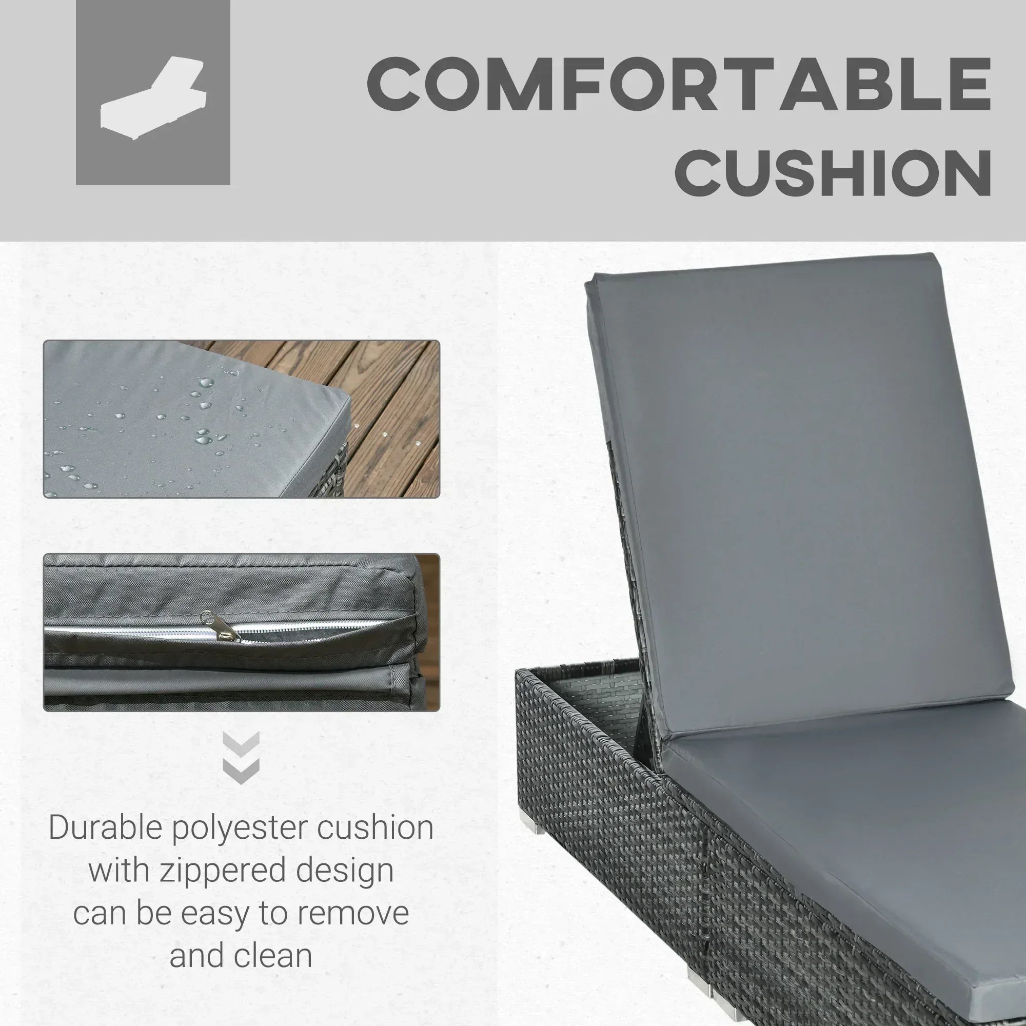 PE Rattan Sun Loungers set of 2 with Cushion, Outdoor 2 Pieces Garden Sunbed Furniture with 5-Level Recliner Backrest, Reclining Patio Wicker Bed Chair, Grey - Bobobiy