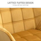 Yellow accent armchair with lattice-tufted upholstery and cushioned seat, curved arms