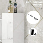 White tall bathroom cabinet shown with smooth high-gloss doors and top compartment