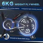 Front flywheel and belt-drive area of a black indoor stationary bike
