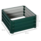 Green steel raised planter box with open base, 60 x 60 cm dimensions