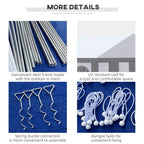 Light grey gazebo details: galvanized steel frame, UV-resistant roof, bungee balls