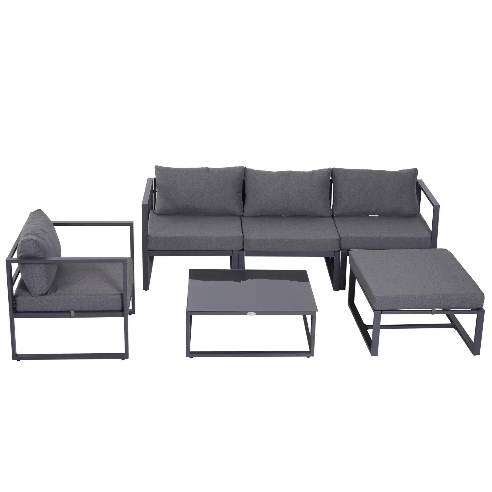 6 PCs Outdoor Indoor Sectional Sofa Set Thick Padded Cushions Aluminium Frame 5 Seaters 1 Coffee Table Footrest Grey - Bobobiy
