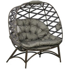 2-seater egg chair with dark sand-brown lattice frame and gray cushioned seat