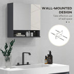 Wall-mounted bathroom mirror cabinet with open shelf and wall-mount hardware