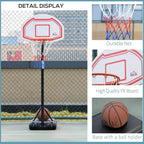 Basketball hoop stand with durable net, red rim, and weighted base