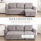 Light grey sofa bed with pull-out chaise forming a larger bed surface