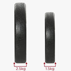 Black weight blocks for adjustable dumbbells, marked 2.5kg and 1.5kg