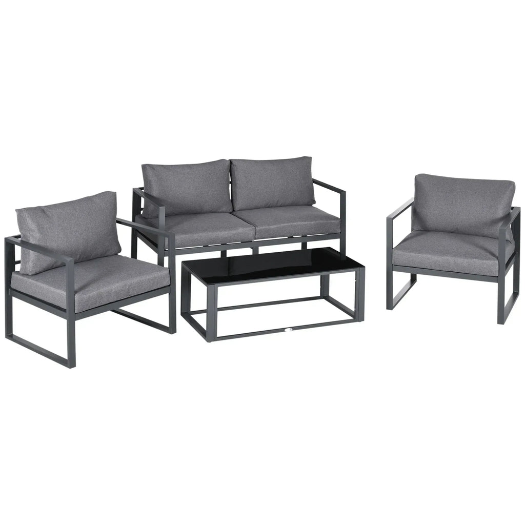 4 Pieces Garden Sofa Set 2 Single Armchair 1 Bench & Side Table Set Aluminium Frame Patio Furniture with Cushions Grey - Bobobiy