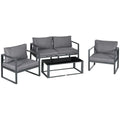 4 Pieces Garden Sofa Set 2 Single Armchair 1 Bench & Side Table Set Aluminium Frame Patio Furniture with Cushions Grey - Bobobiy