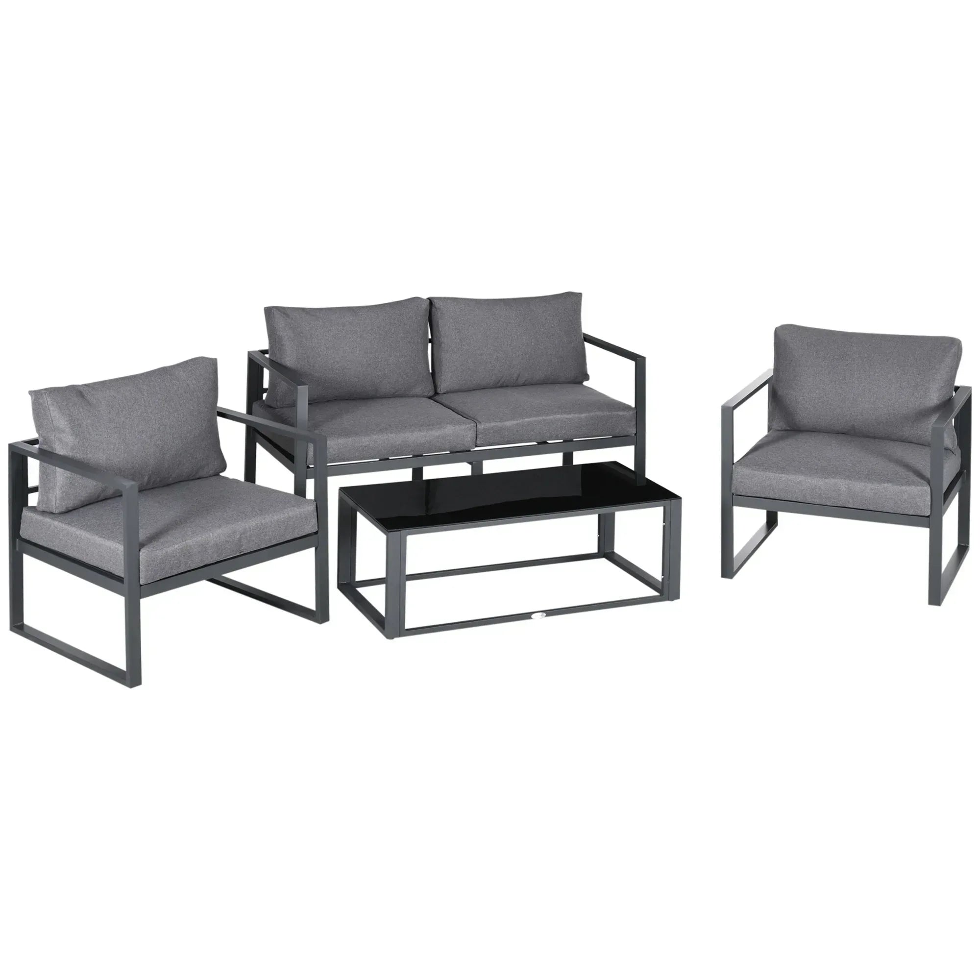 4 Pieces Garden Sofa Set 2 Single Armchair 1 Bench & Side Table Set Aluminium Frame Patio Furniture with Cushions Grey - Bobobiy