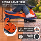 Orange electric wiggle car with PU wheels, anti-rollover chassis, blue seat