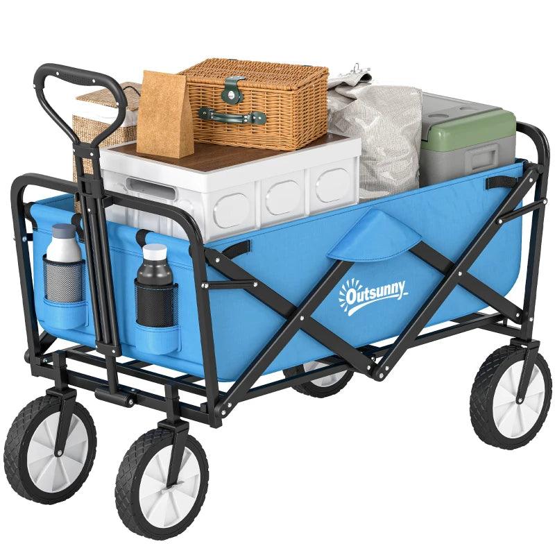 90L Festival Trolley on Wheels, Folding Camping Trolley Cart with Adjustable Handle, Portable for Outdoor, Garden, Shopping, Fishing, Blue