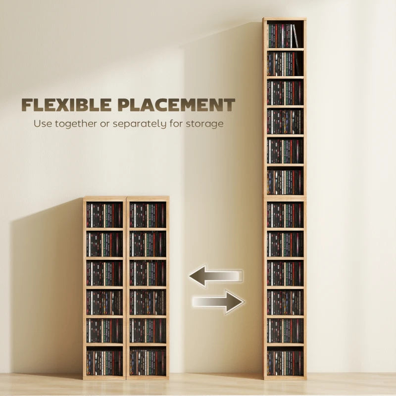 Natural wood modular media shelf tower system with multiple open cubby spaces