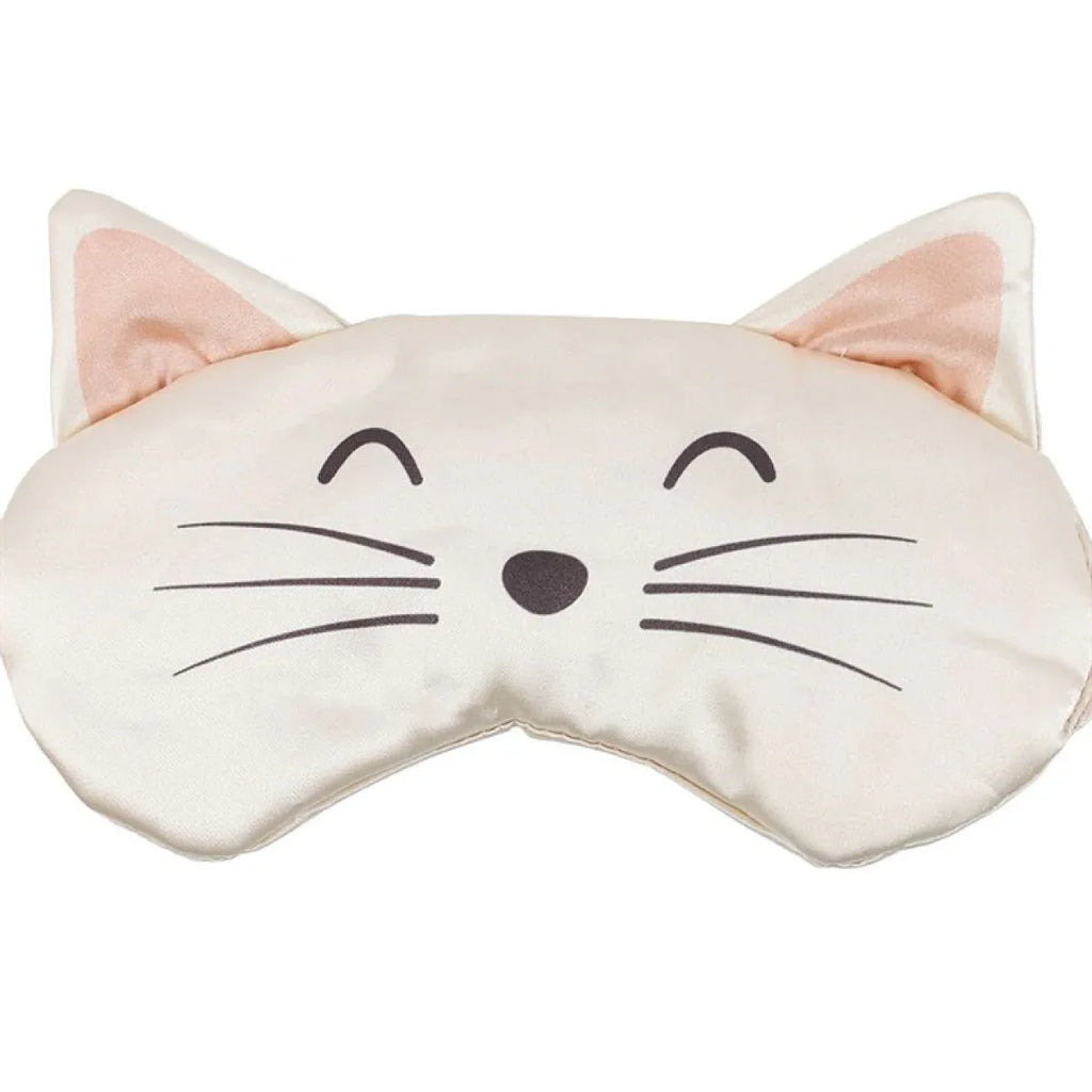 White Cat Face Satin Eye Mask - Bobobiy