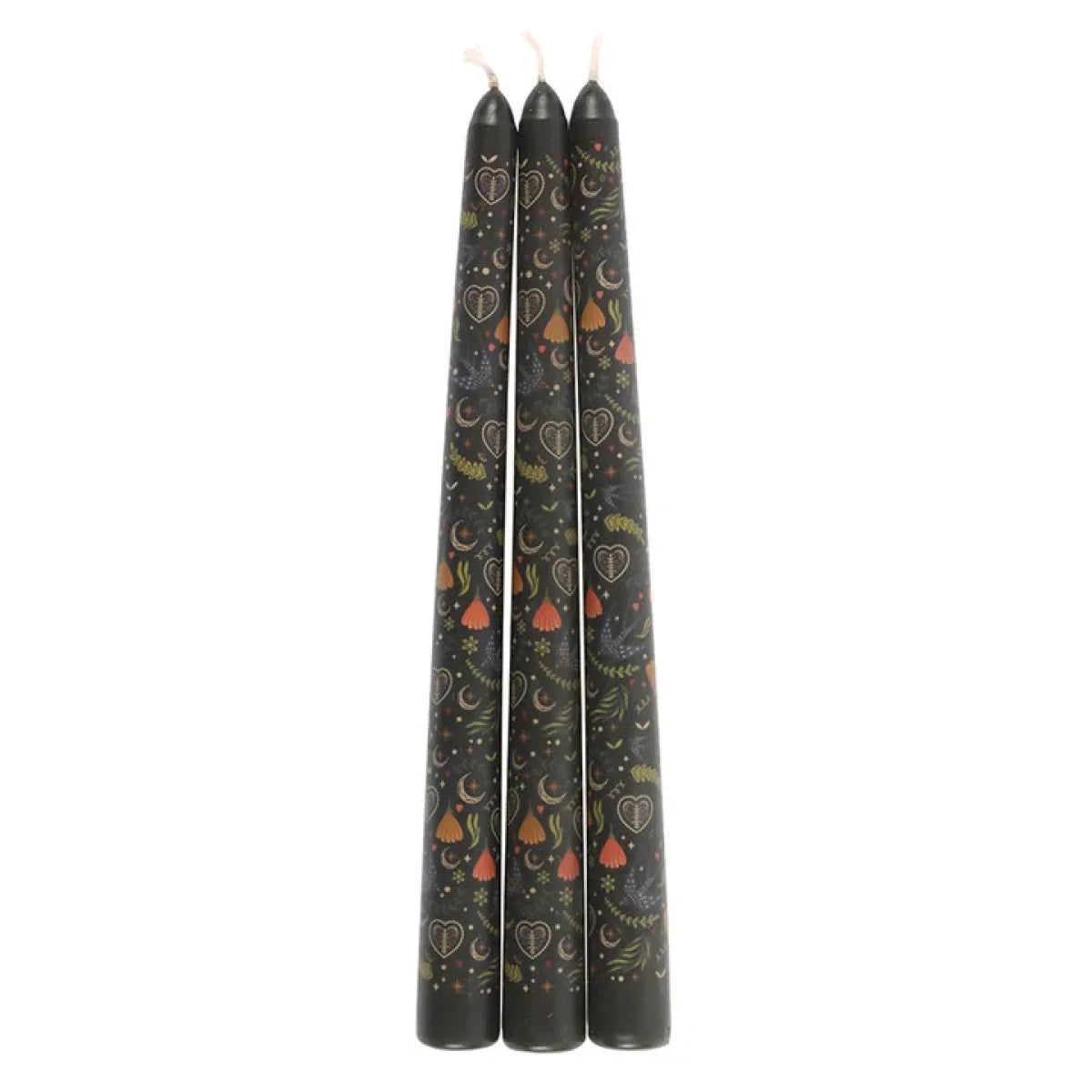 Set of 3 Black Midnight Print Taper Candles - Bobobiy