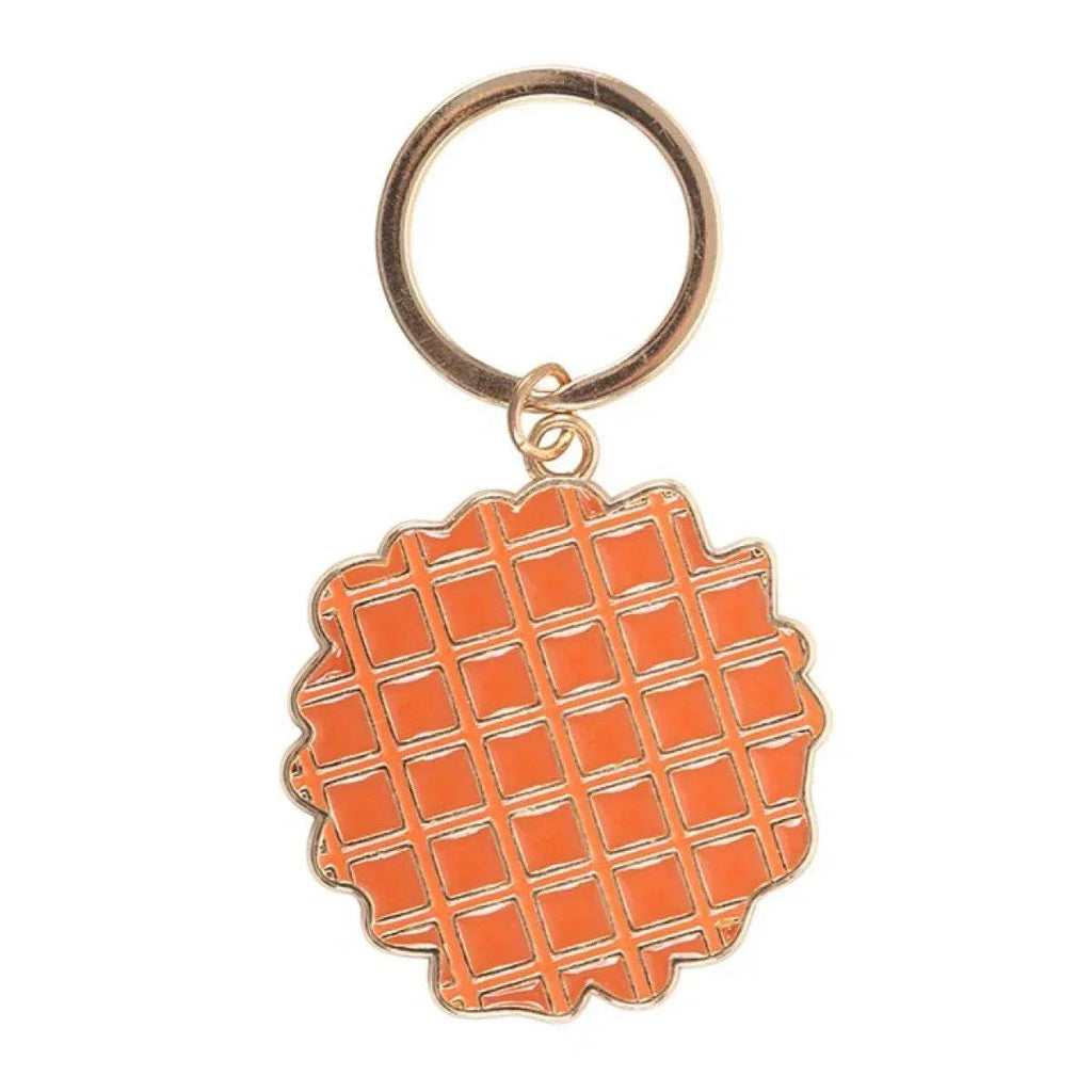 Orange waffle keyring with metal split ring and waffle-grid charm
