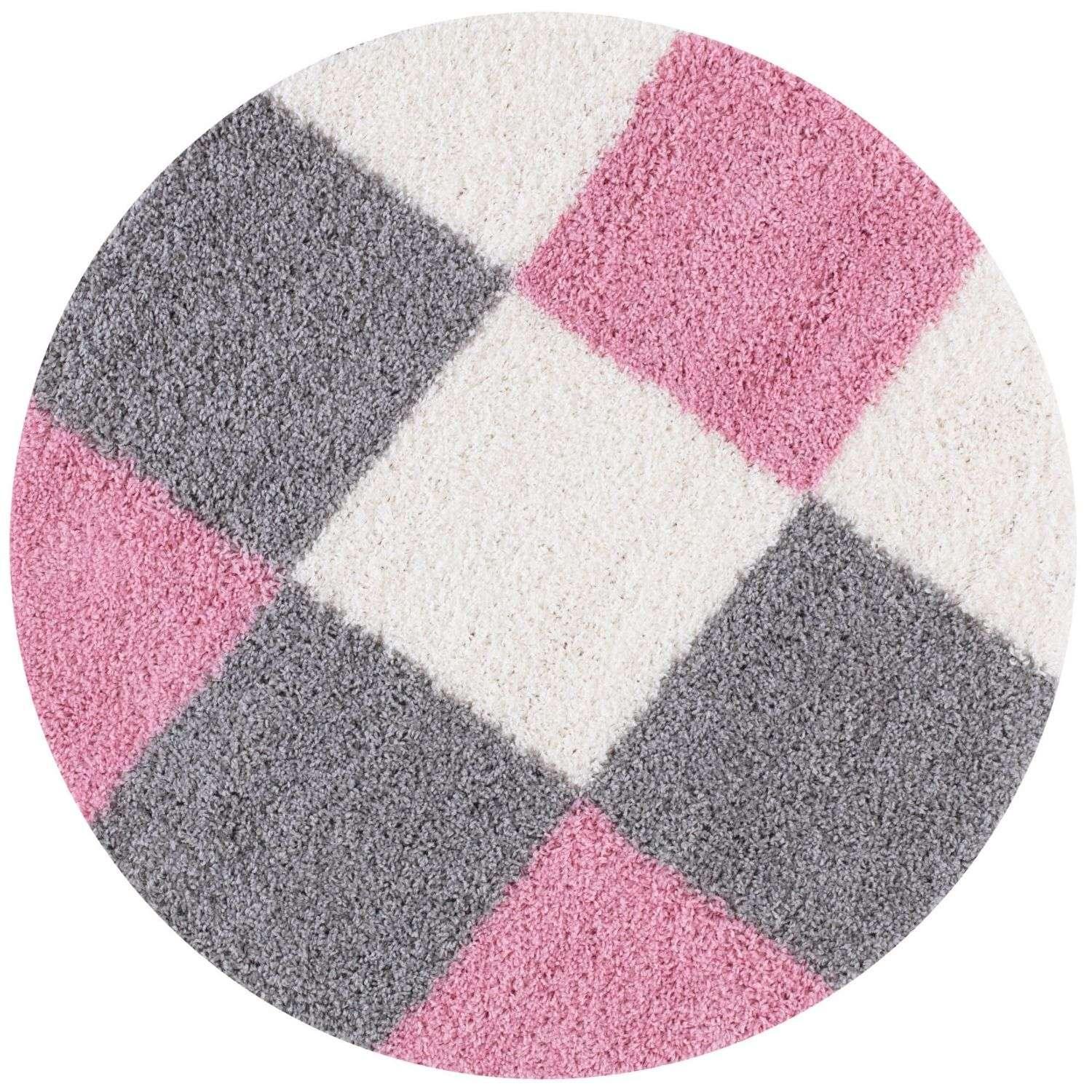 3_Geometric_Design_Thick_Shaggy_Area_Rugs_Pink - Bobobiy