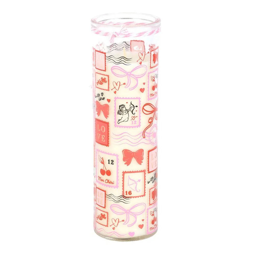 Valentine Postage Stamp Print Sparkling Rose Tube Candle - Bobobiy