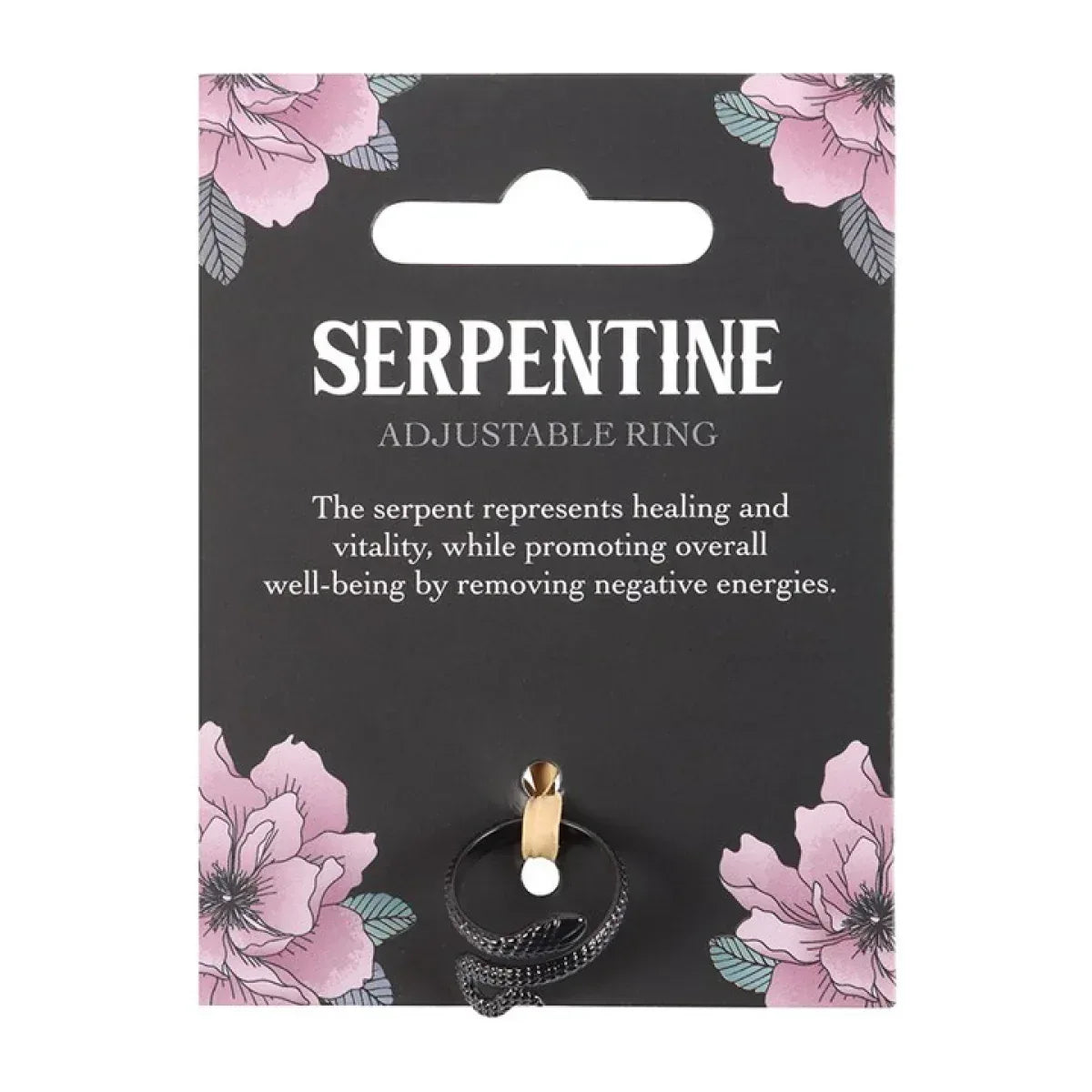Serpentine adjustable ring card with black snake ring