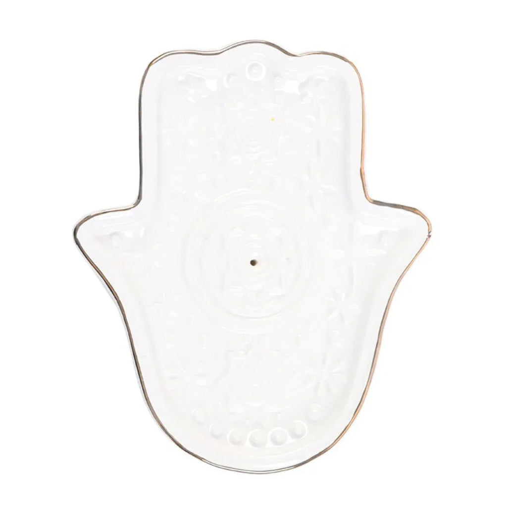 White Hand of Hamsa Incense Holder and Trinket Dish - Bobobiy
