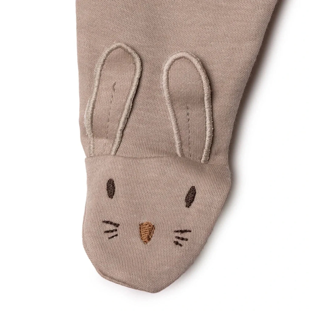 Taupe footed pant cuffs with bunny face embroidery