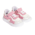 Girls first-step sneakers, white with pink, hook-and-loop straps, cushioned sole