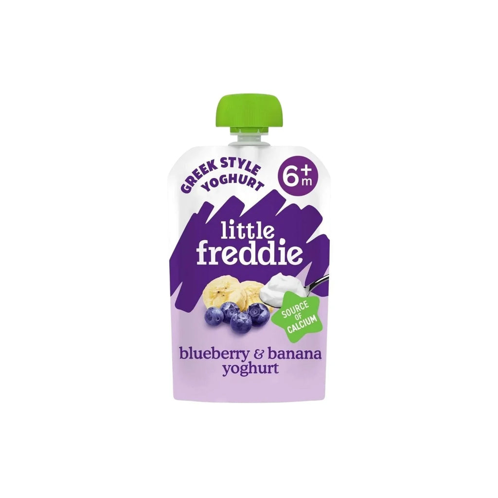 Greek style yogurt baby food pouch by Little Freddie, blueberry & banana, 6+