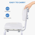 White bath stool chair with built-in side handle and lightweight design for easy carrying
