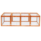 Wooden guinea pig hutch with mesh wire enclosure, front view with center divider