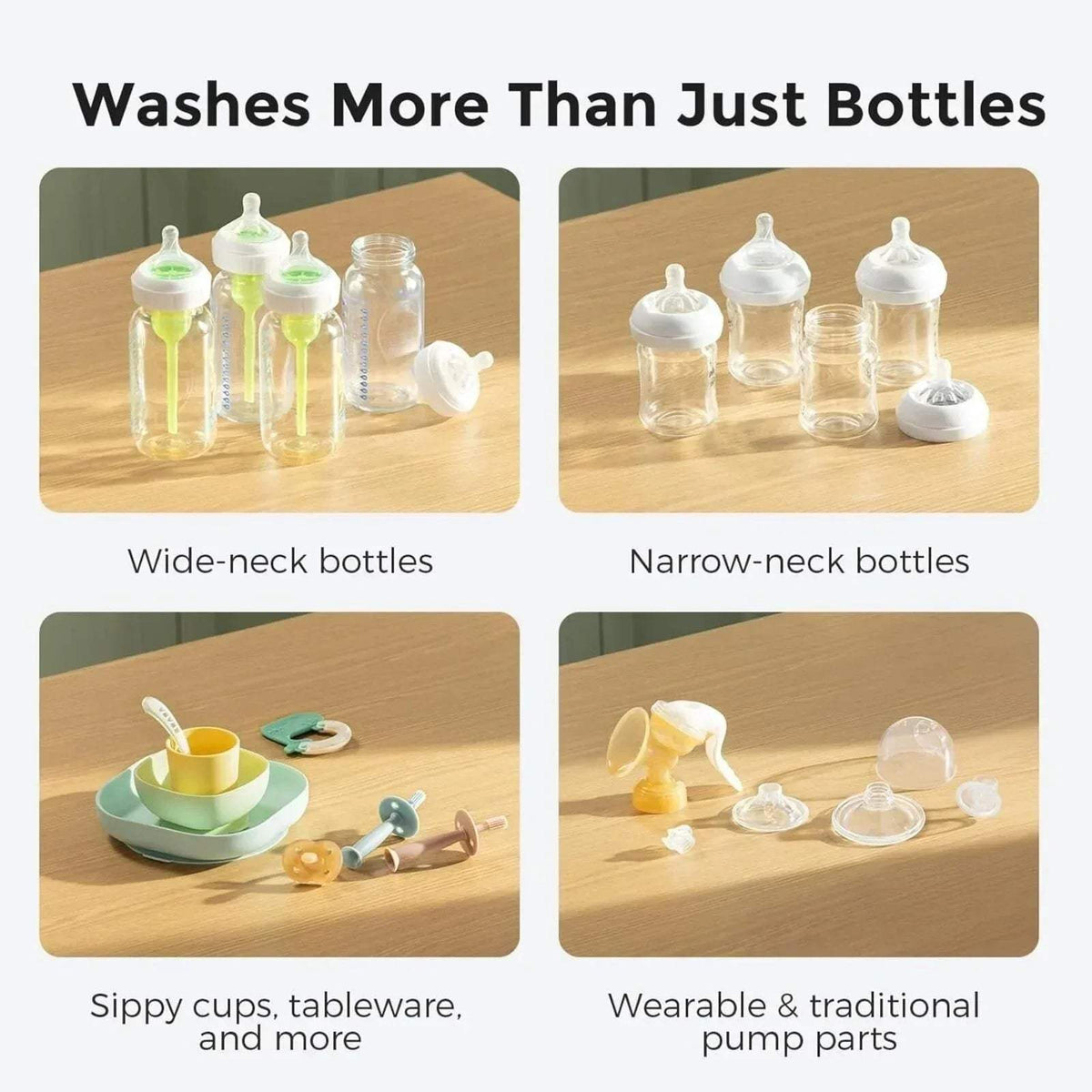 Momcozy bottle washer dryer for wide- and narrow-neck bottles, plus sippy cups and parts