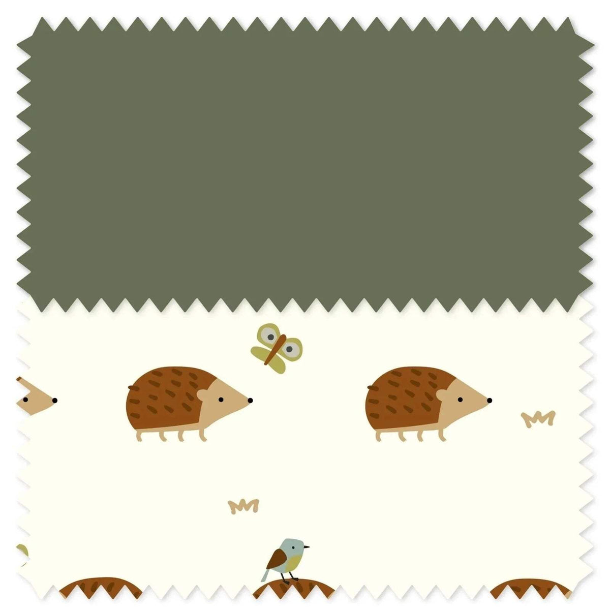 Cosatto Hoglet stroller liner fabric with hedgehog pattern on light cream and green