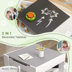 Kids three-piece table set with dark chalkboard tabletop and storage shelves