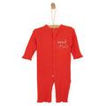 Newborn orange rib-knit jumpsuit with snap buttons and wish embroidery