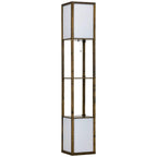 Brown standing shelf floor lamp with dual glowing panels and vertical metal supports