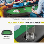 Multipayer poker table with green felt top, built-in cup holders, and black padded side panels