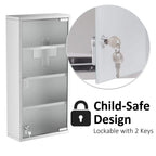 Lockable stainless medicine cabinet with frosted glass door, key cylinder and keys