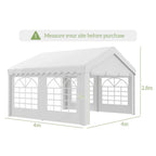 White party tent canopy with four arched window panels and a central door opening