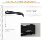 Grey electric awning installation view with wall bracket and adjustable arm support