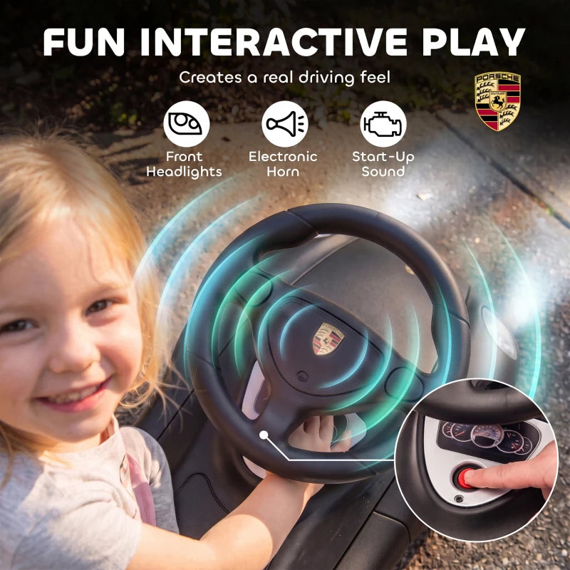 Matte black ride-on push car steering wheel with horn and dashboard controls